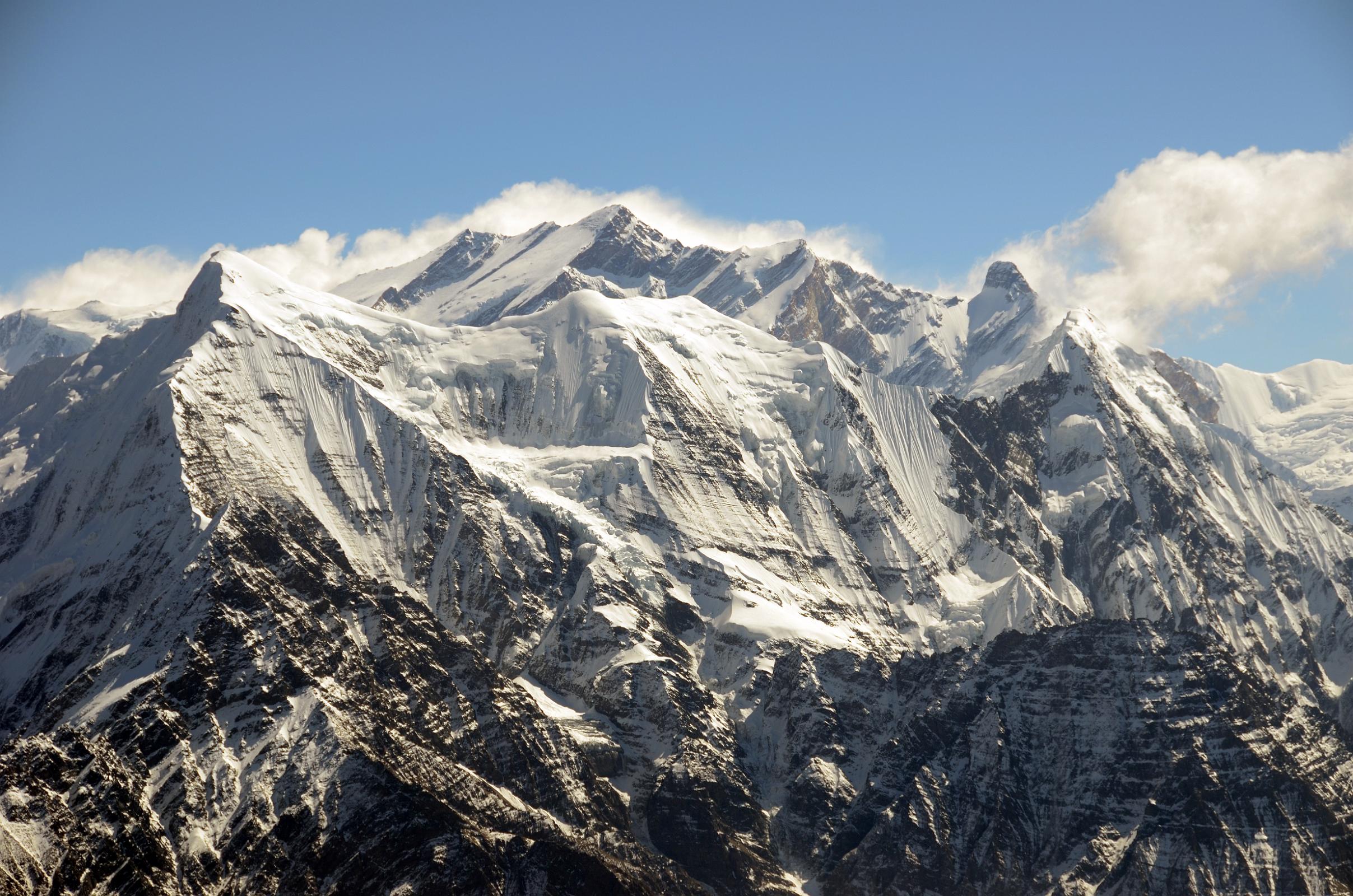 21 Dhampus Peak Summit Panorama Nilgiri North, Annapurna East, Annapurna Central, Nilgiri Central, Annapurna Main, Annapurna Fang, Nilgiri South Close Up 